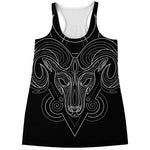 Black And White Aries Sign Print Women's Racerback Tank Top