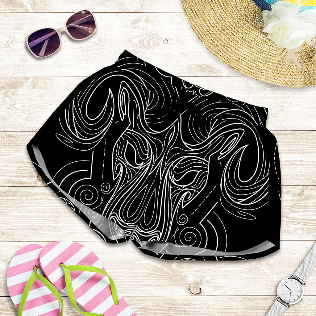 Black And White Aries Sign Print Women's Shorts