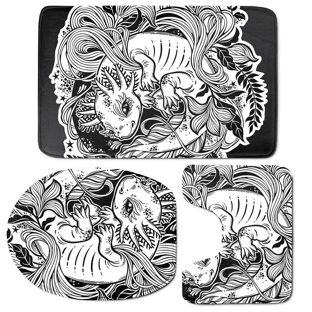 Black And White Axolotl Print 3 Piece Bath Mat Set