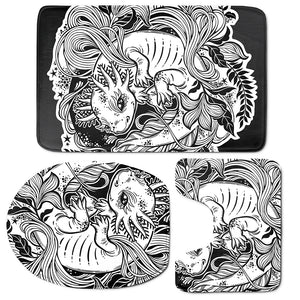 Black And White Axolotl Print 3 Piece Bath Mat Set