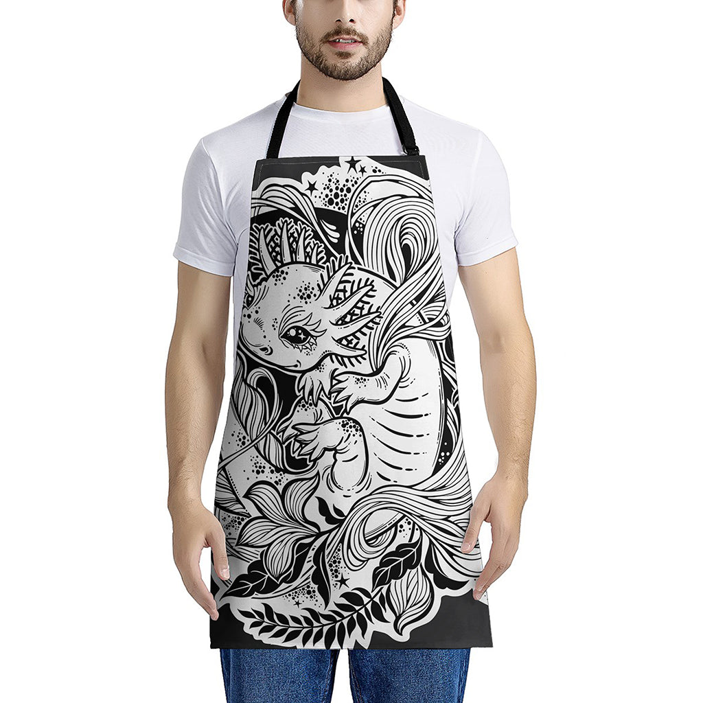 Black And White Axolotl Print Apron