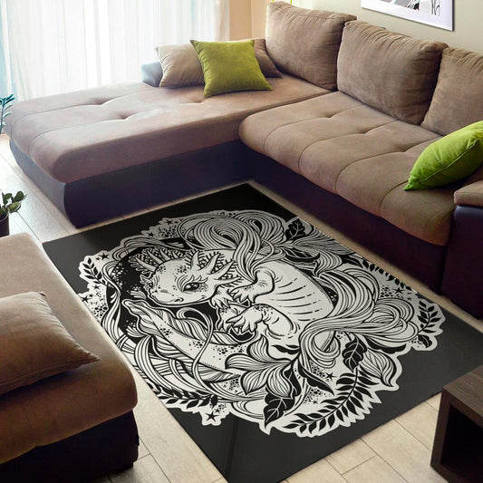 Black And White Axolotl Print Area Rug