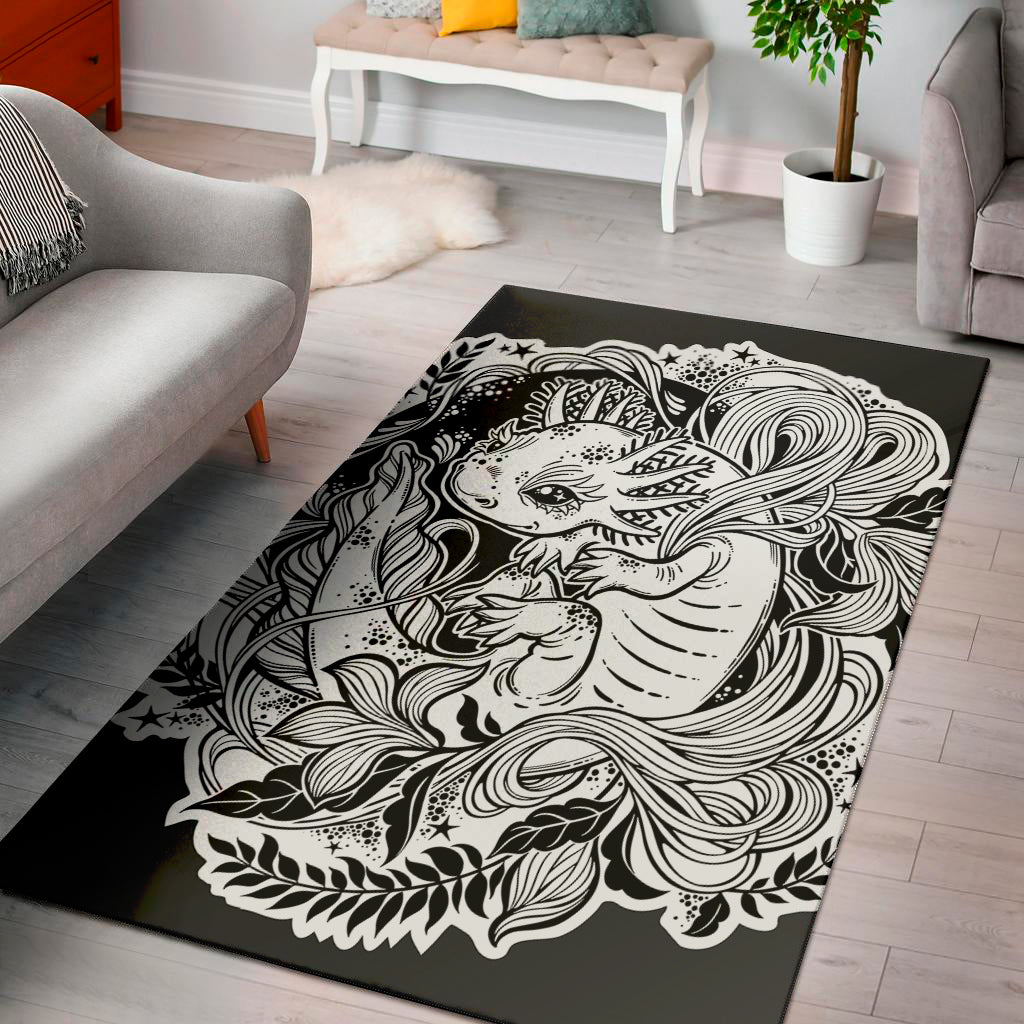 Black And White Axolotl Print Area Rug