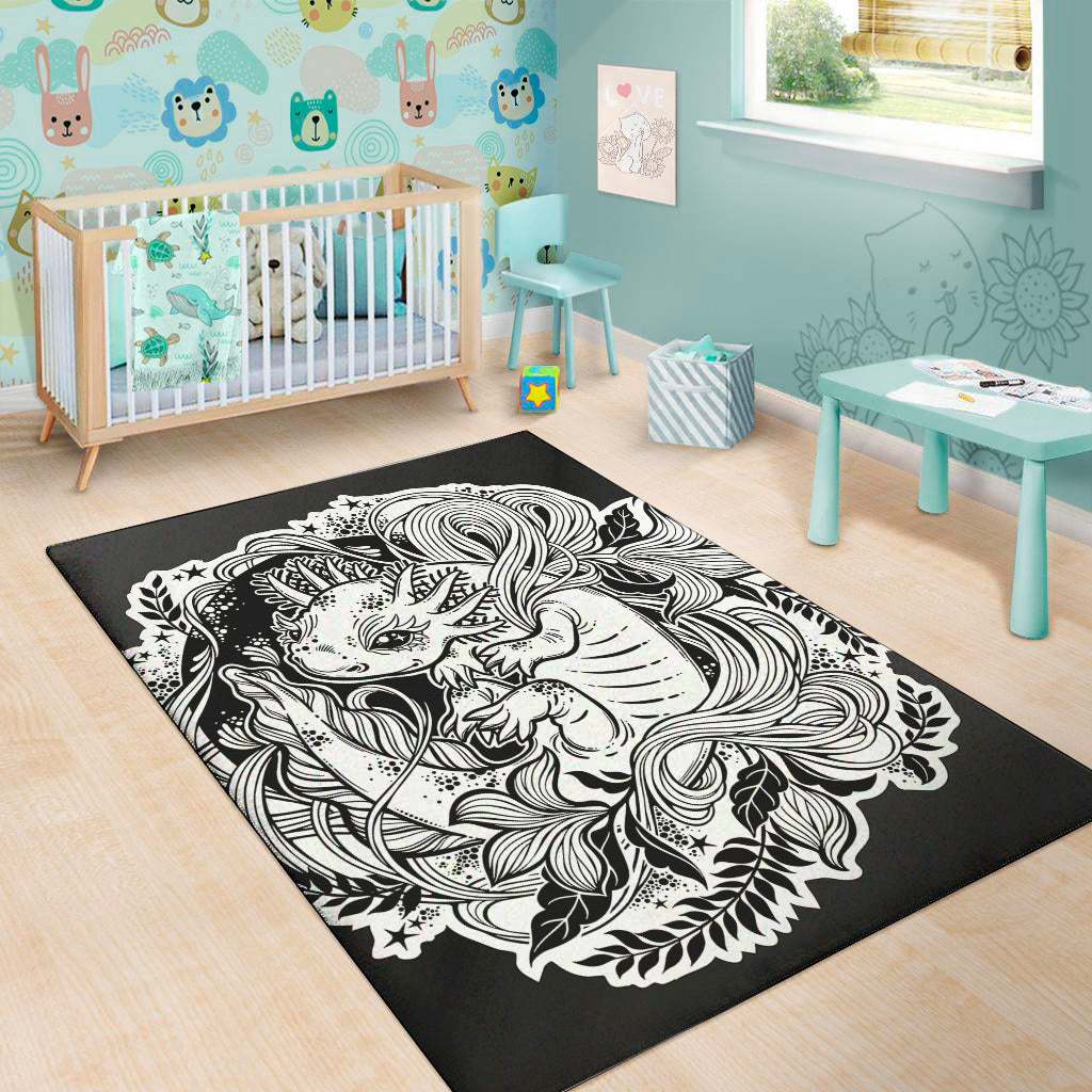 Black And White Axolotl Print Area Rug