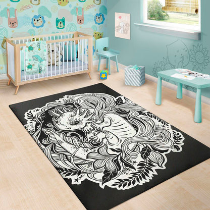 Black And White Axolotl Print Area Rug