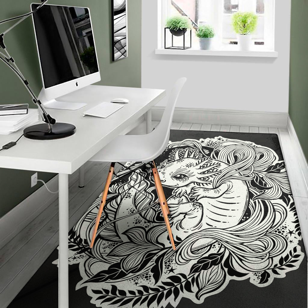 Black And White Axolotl Print Area Rug