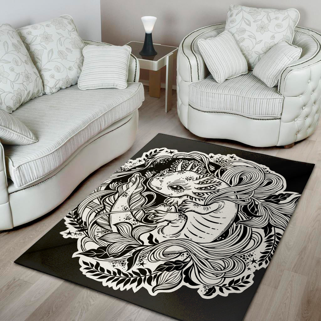 Black And White Axolotl Print Area Rug