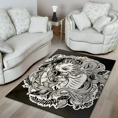 Black And White Axolotl Print Area Rug