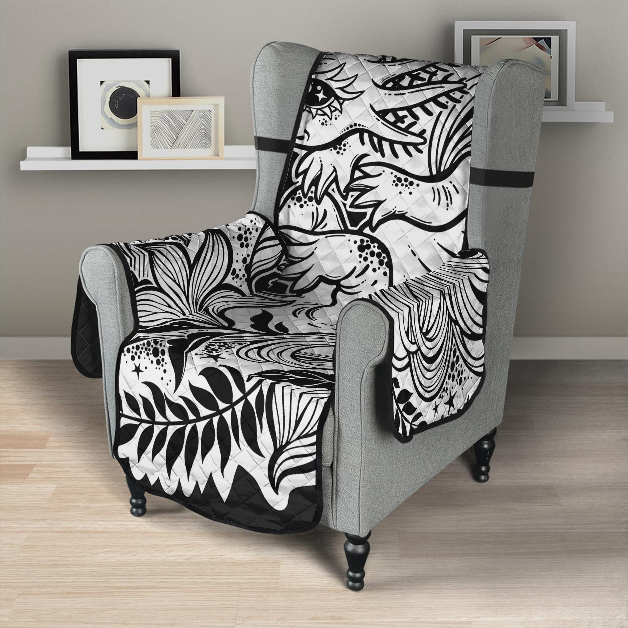 Black And White Axolotl Print Armchair Protector