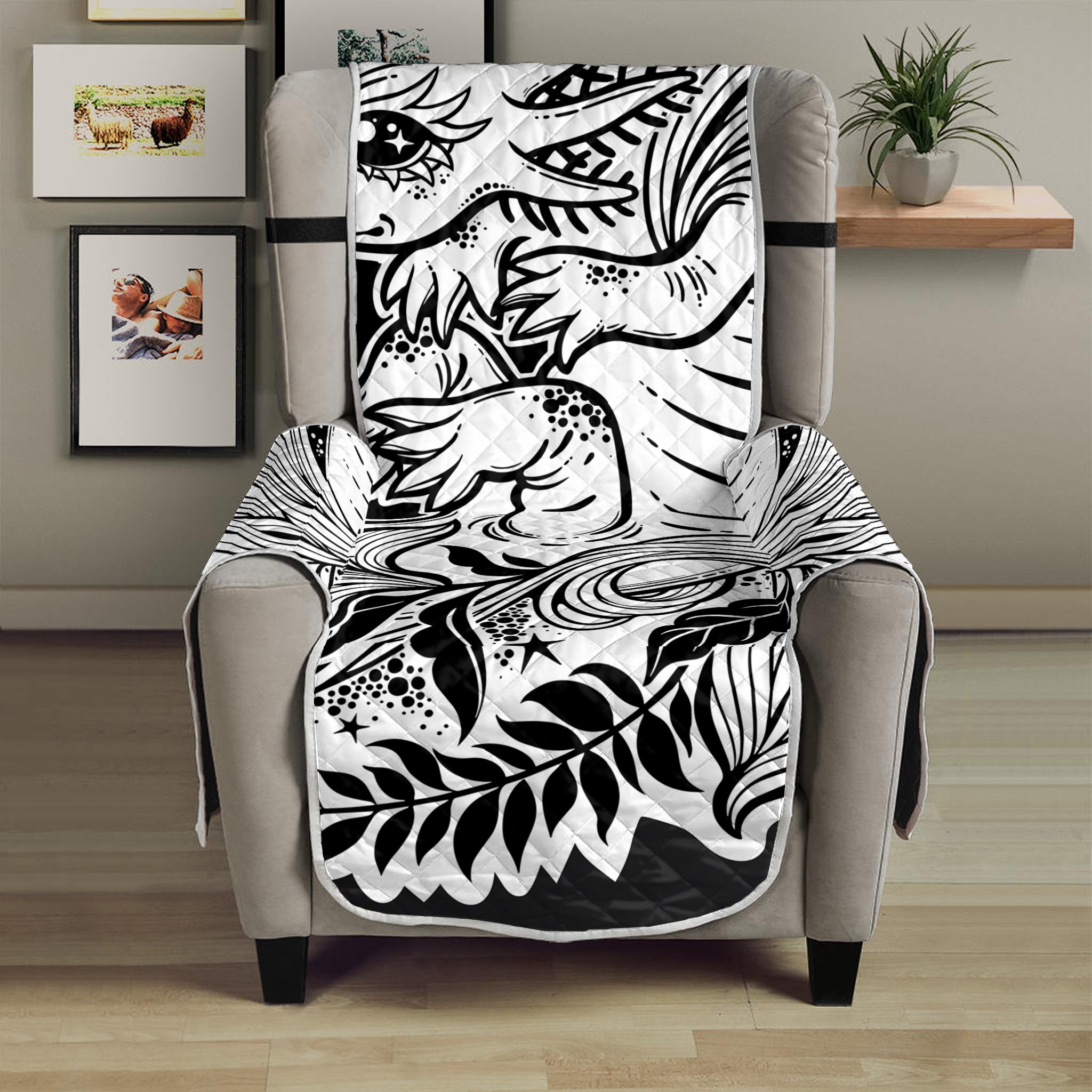 Black And White Axolotl Print Armchair Protector