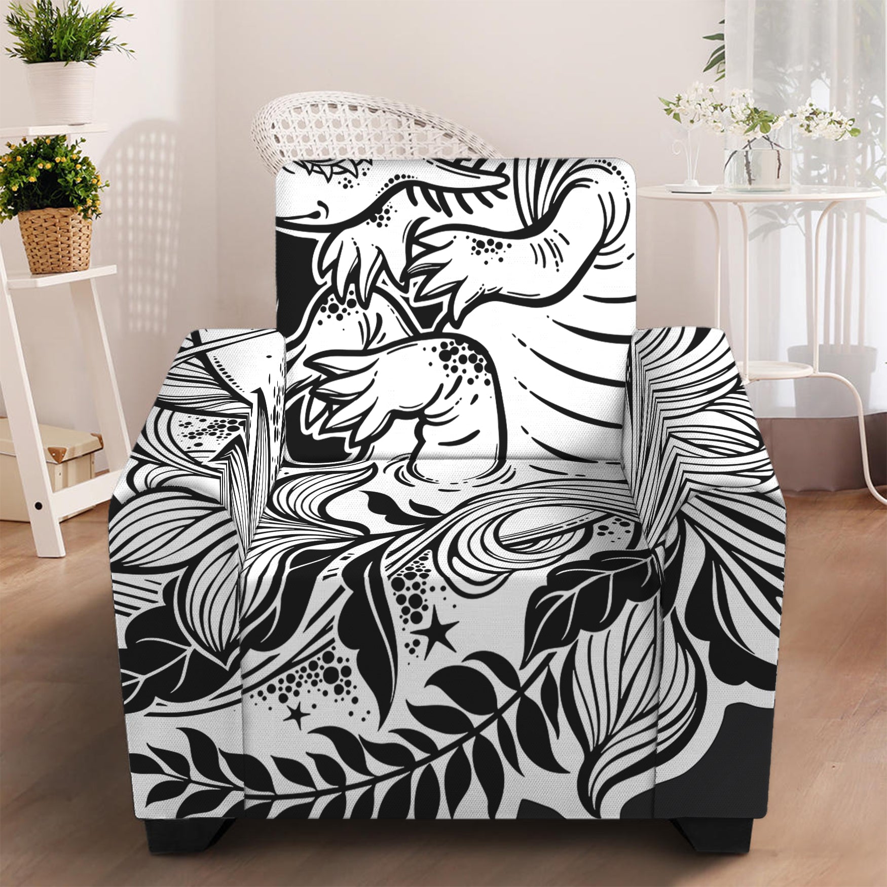 Black And White Axolotl Print Armchair Slipcover