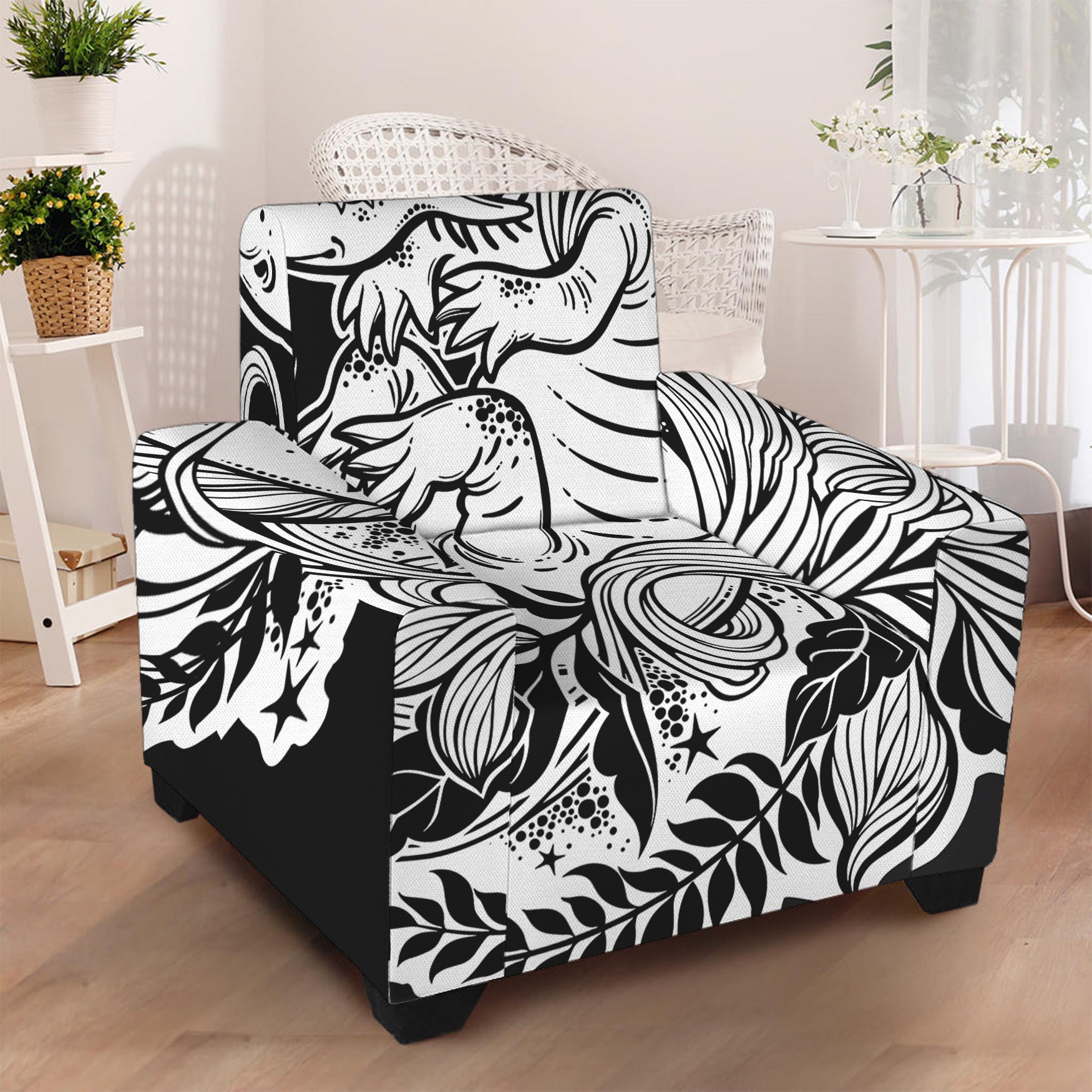 Black And White Axolotl Print Armchair Slipcover