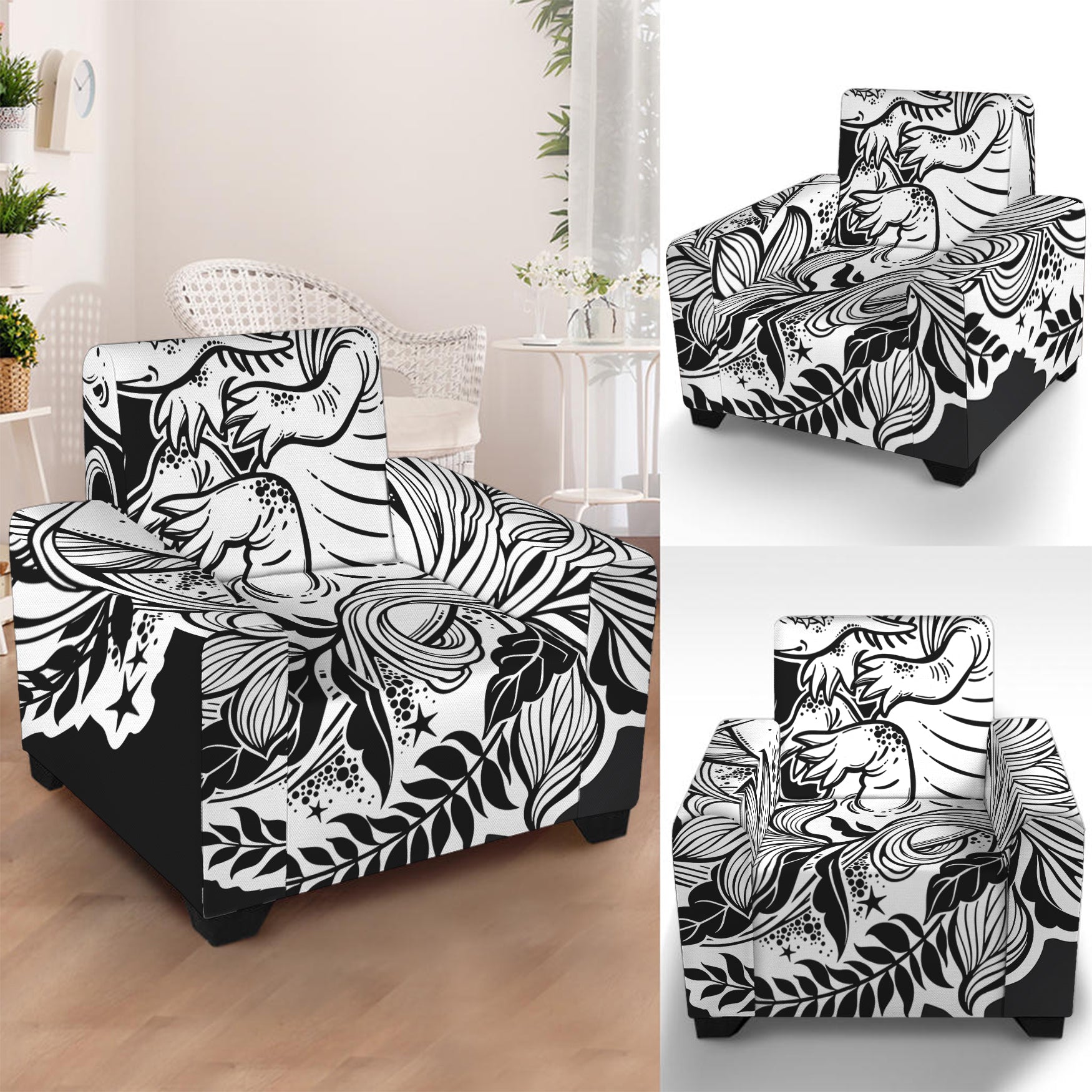 Black And White Axolotl Print Armchair Slipcover