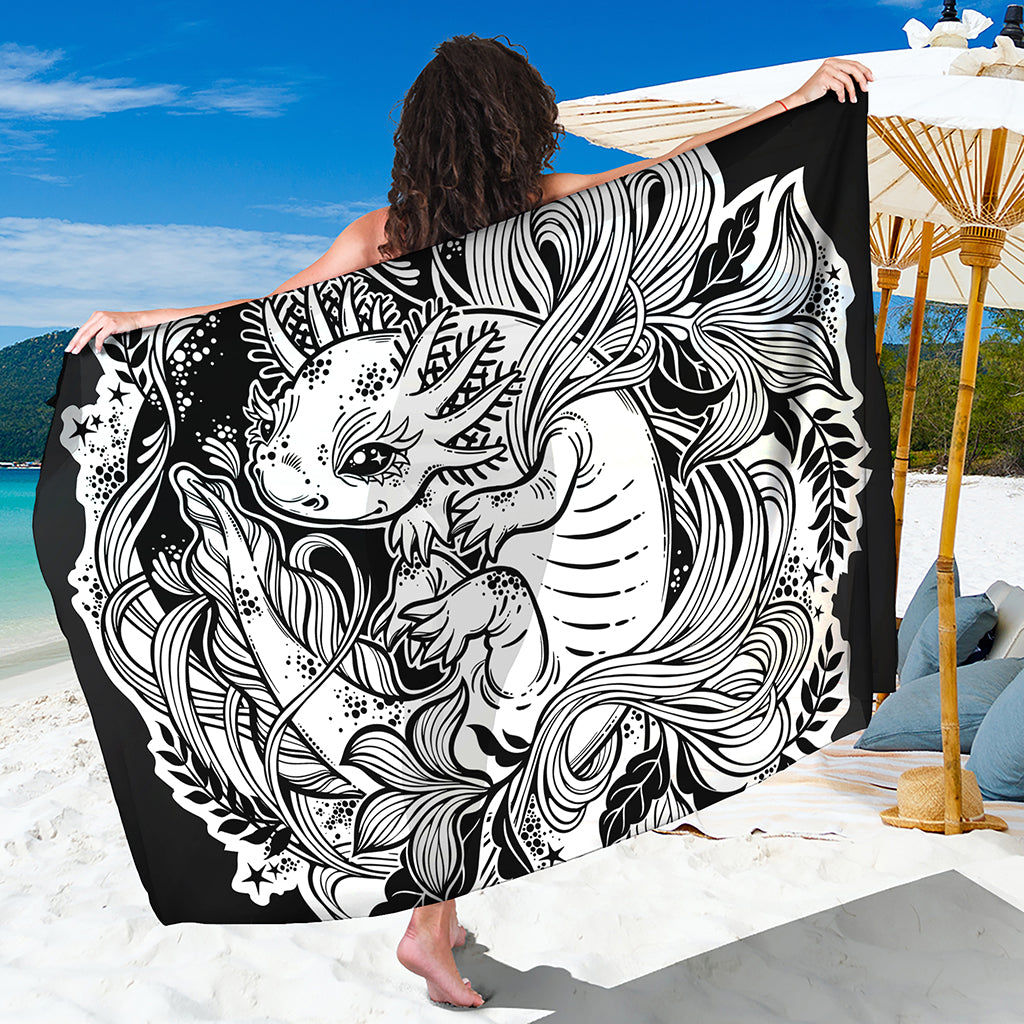 Black And White Axolotl Print Beach Sarong Wrap