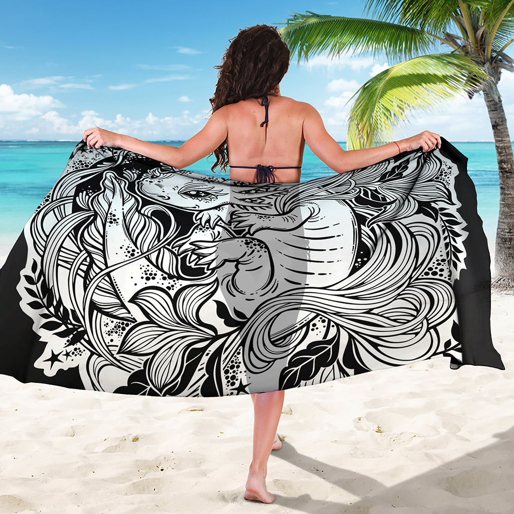 Black And White Axolotl Print Beach Sarong Wrap