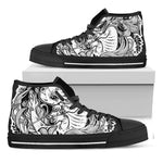 Black And White Axolotl Print Black High Top Shoes