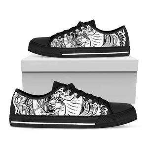 Black And White Axolotl Print Black Low Top Shoes 