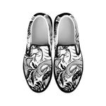 Black And White Axolotl Print Black Slip On Shoes