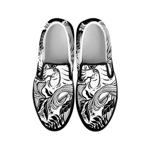 Black And White Axolotl Print Black Slip On Shoes