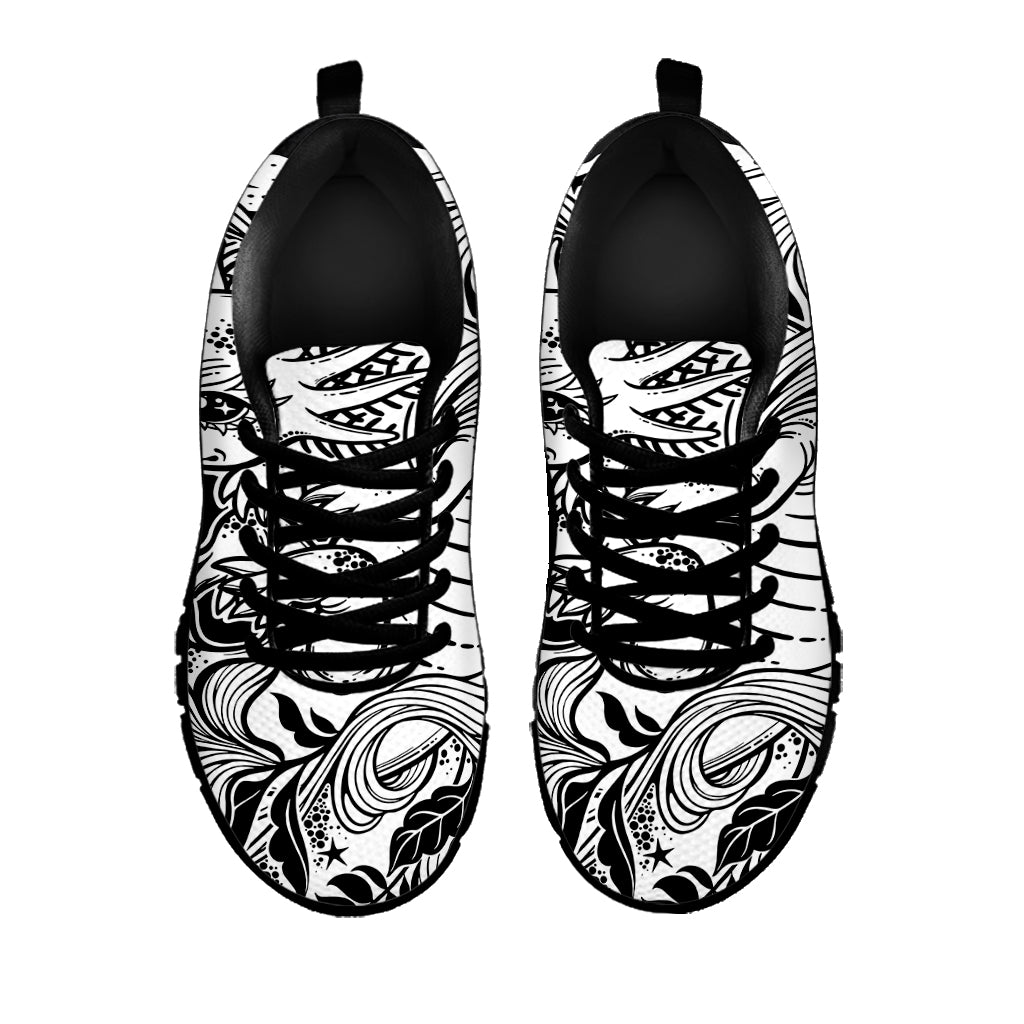 Black And White Axolotl Print Black Sneakers