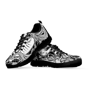 Black And White Axolotl Print Black Sneakers