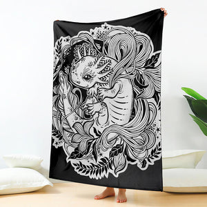 Black And White Axolotl Print Blanket