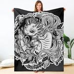 Black And White Axolotl Print Blanket