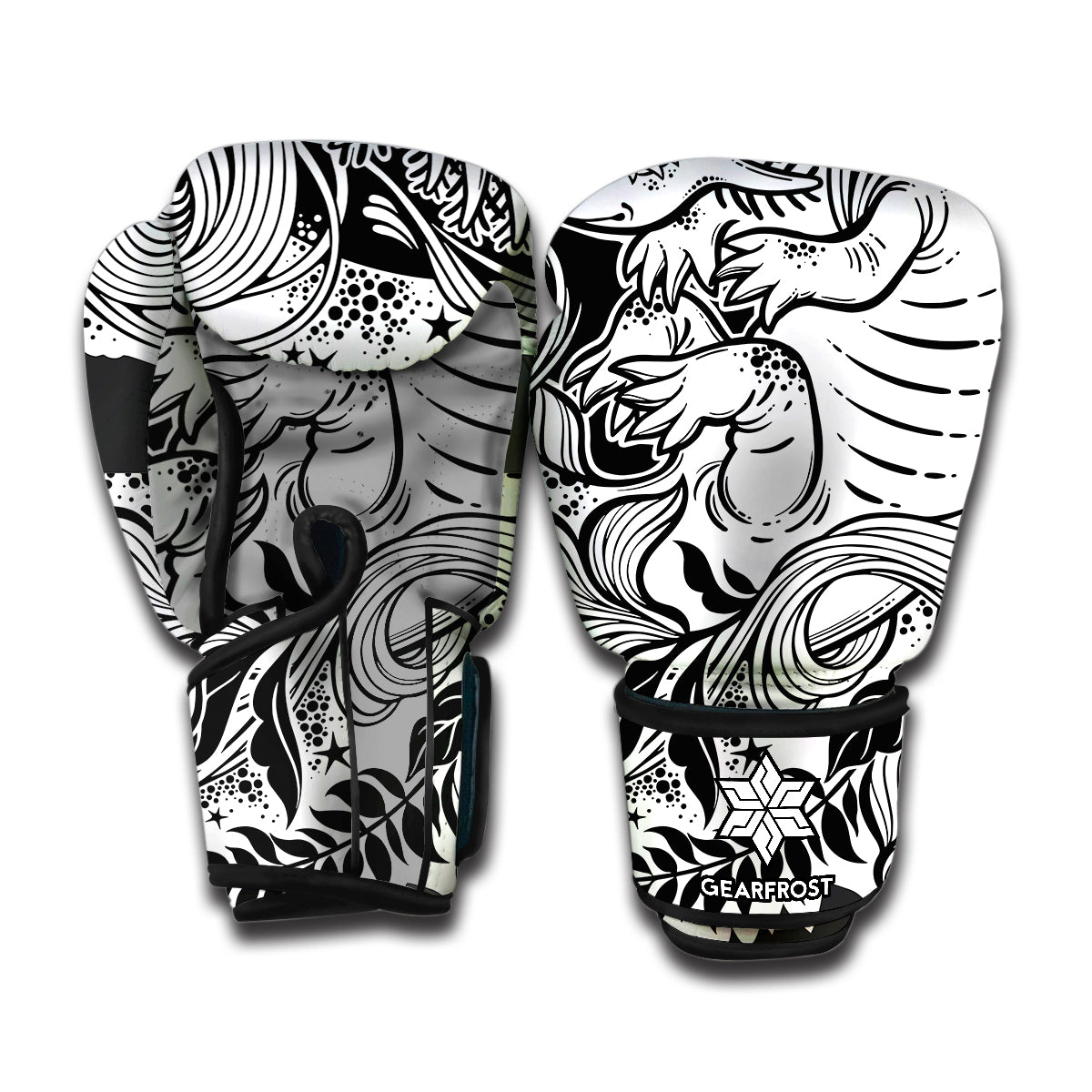 Black And White Axolotl Print Boxing Gloves