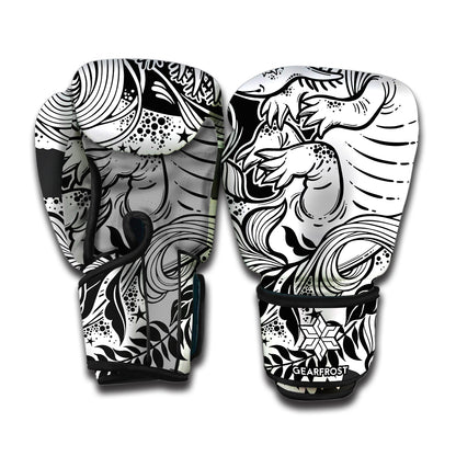 Black And White Axolotl Print Boxing Gloves