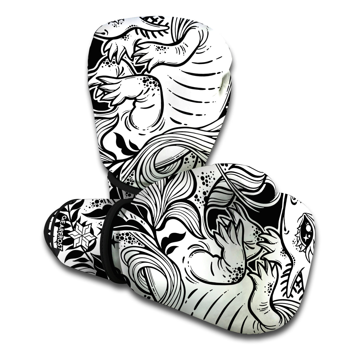 Black And White Axolotl Print Boxing Gloves