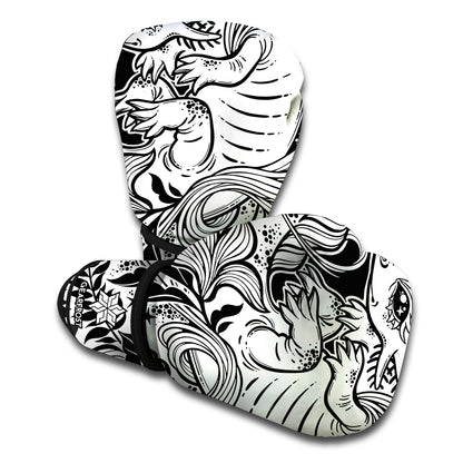 Black And White Axolotl Print Boxing Gloves