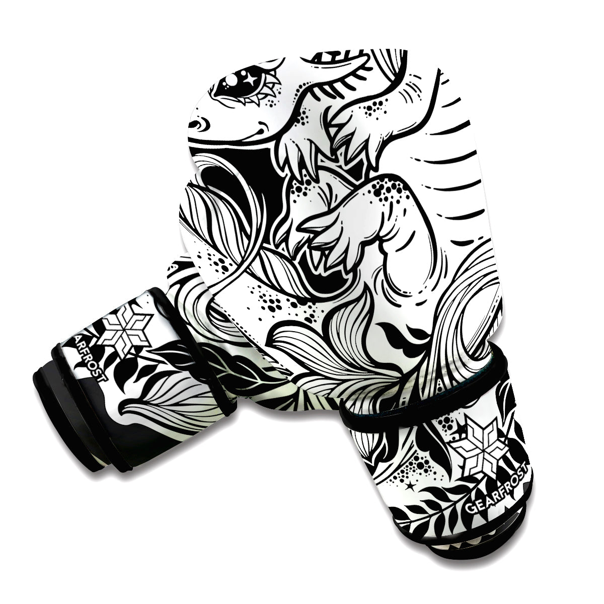 Black And White Axolotl Print Boxing Gloves
