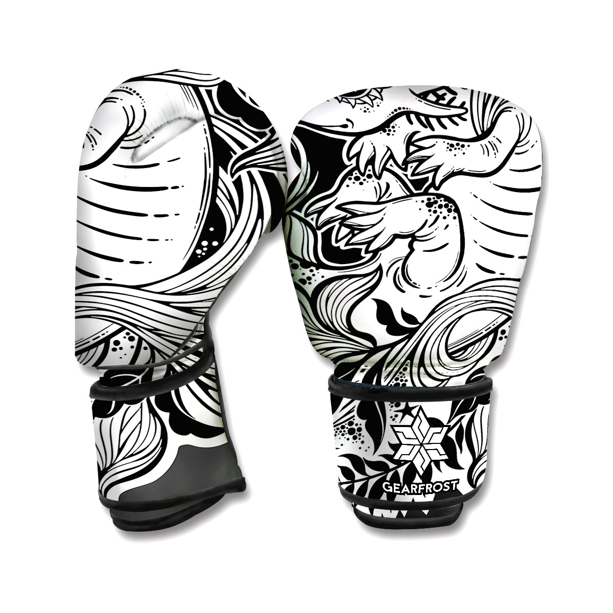 Black And White Axolotl Print Boxing Gloves