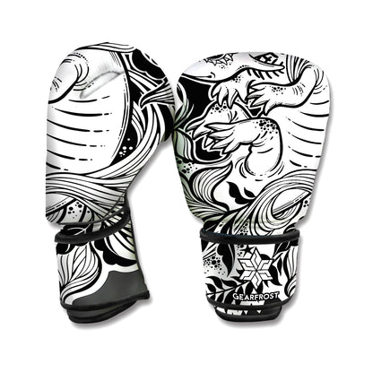 Black And White Axolotl Print Boxing Gloves