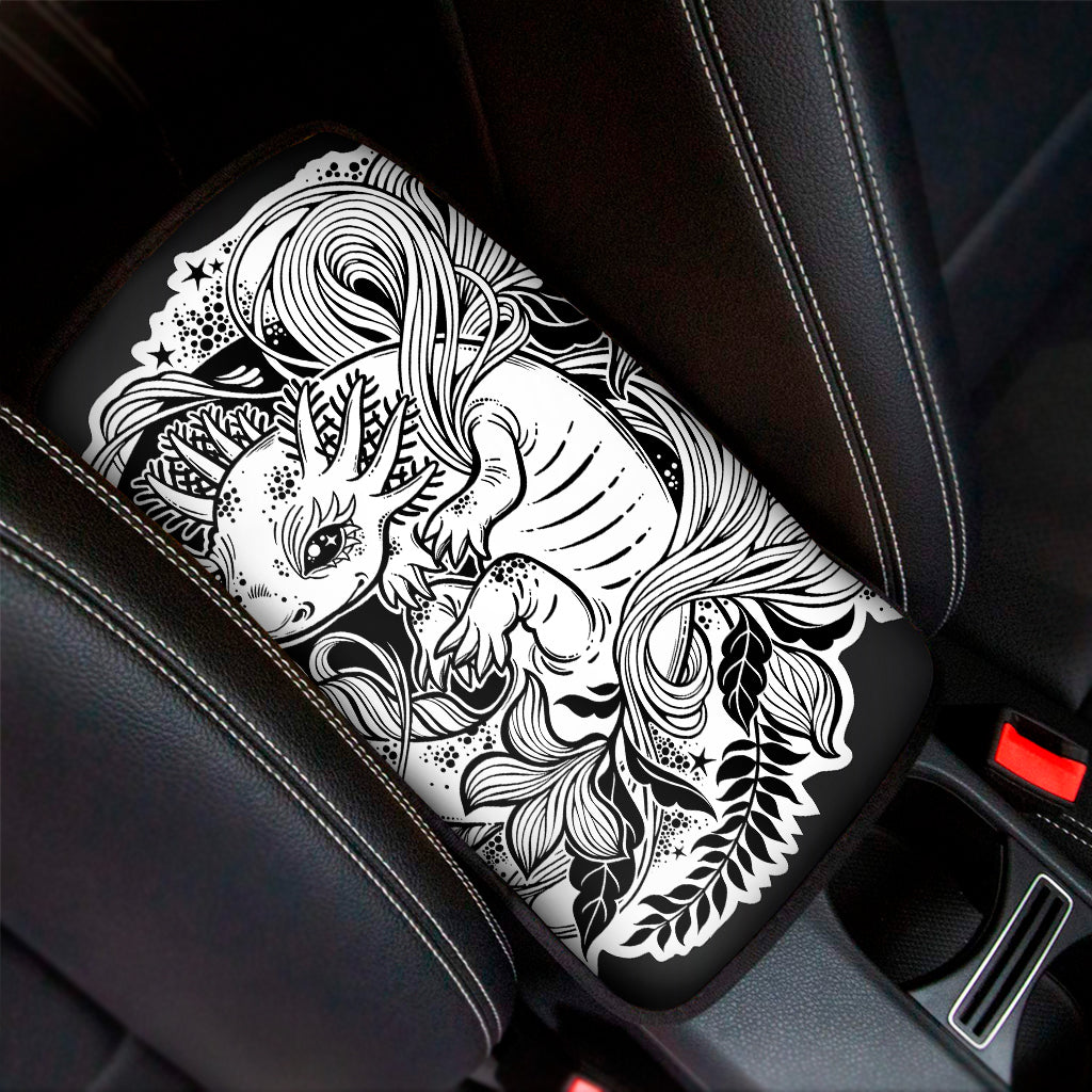 Black And White Axolotl Print Car Center Console Cover