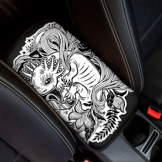 Black And White Axolotl Print Car Center Console Cover