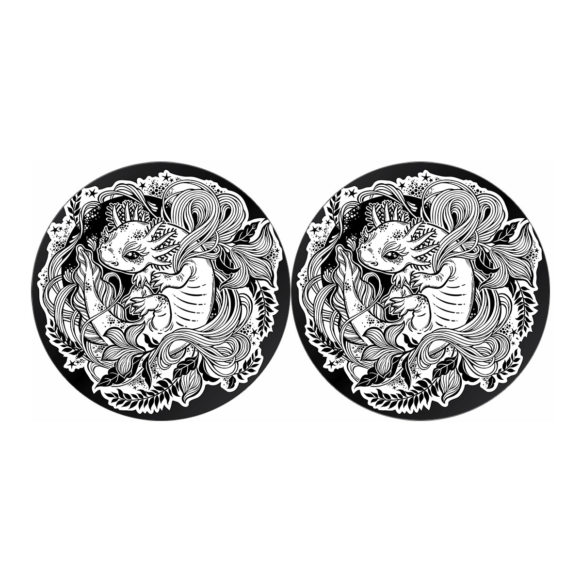 Black And White Axolotl Print Car Coasters