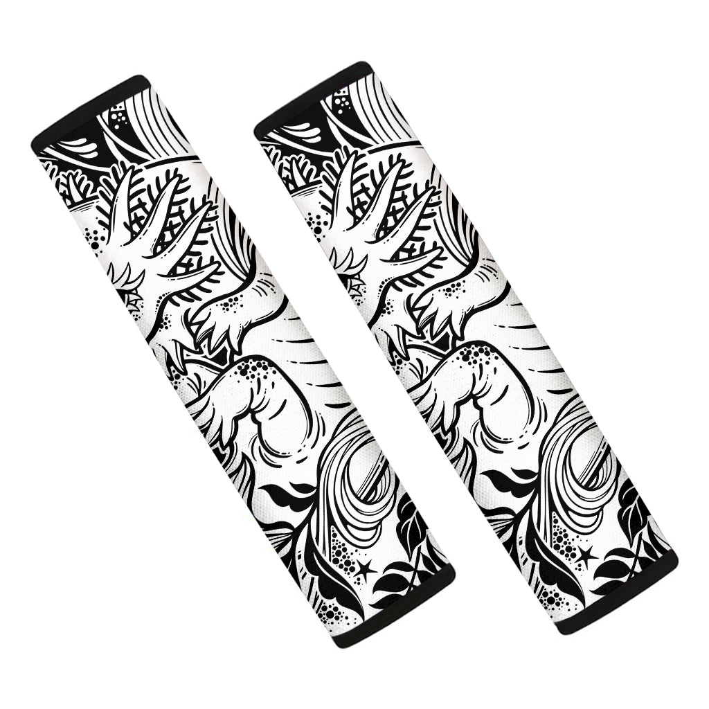 Black And White Axolotl Print Car Seat Belt Covers