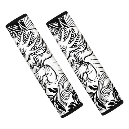 Black And White Axolotl Print Car Seat Belt Covers