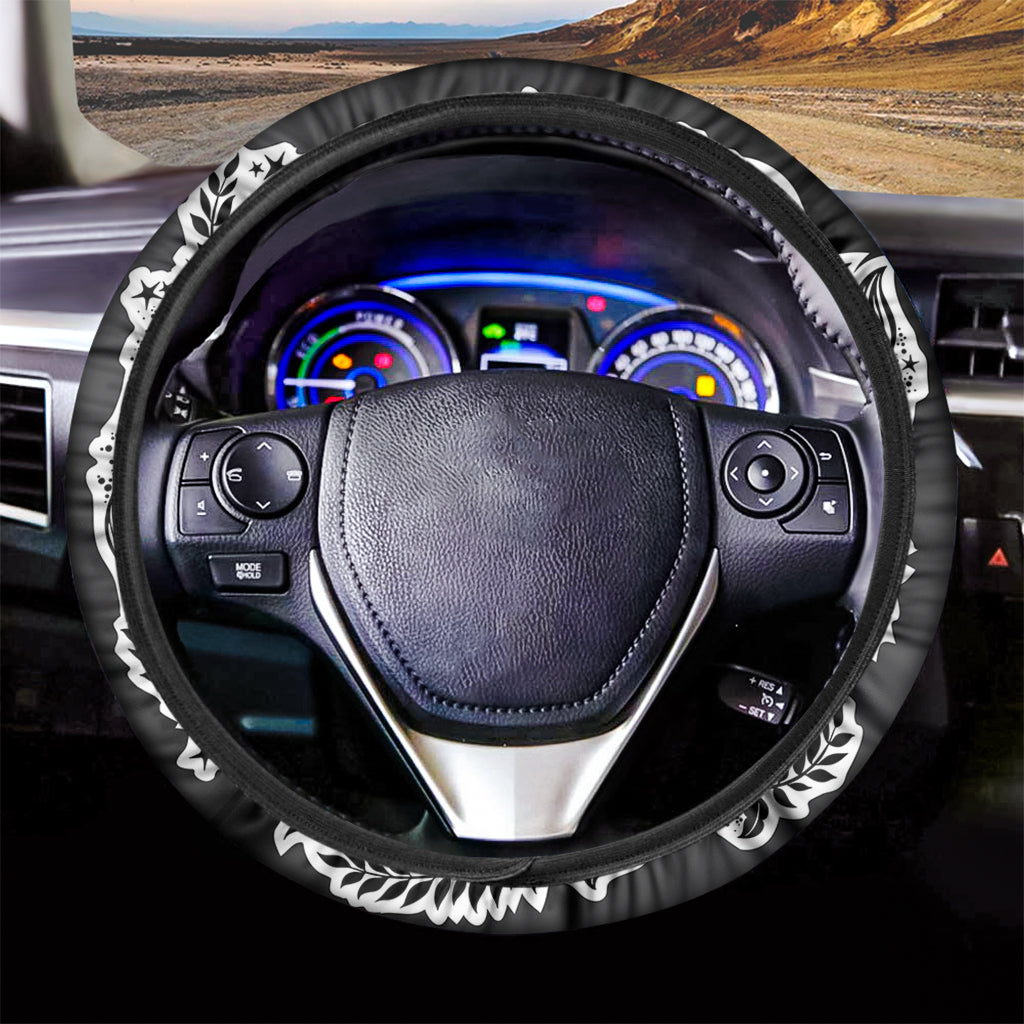 Black And White Axolotl Print Car Steering Wheel Cover