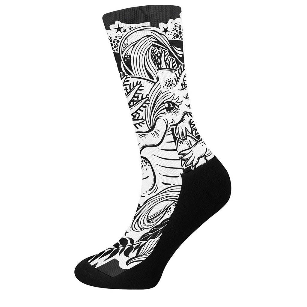 Black And White Axolotl Print Crew Socks