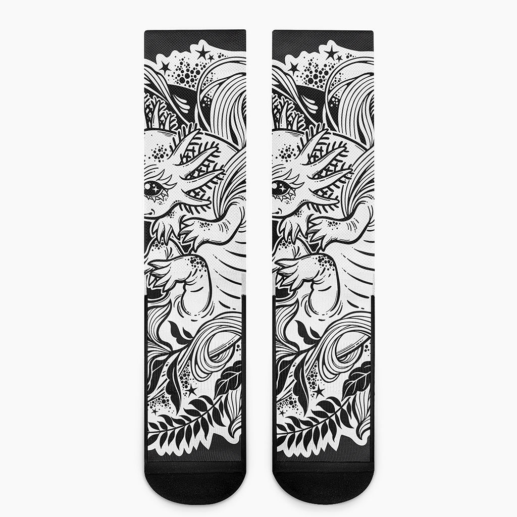 Black And White Axolotl Print Crew Socks