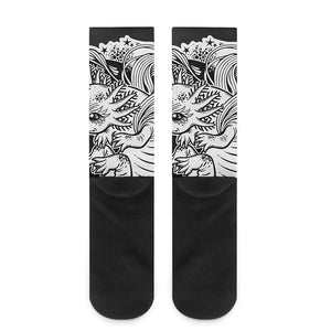 Black And White Axolotl Print Crew Socks