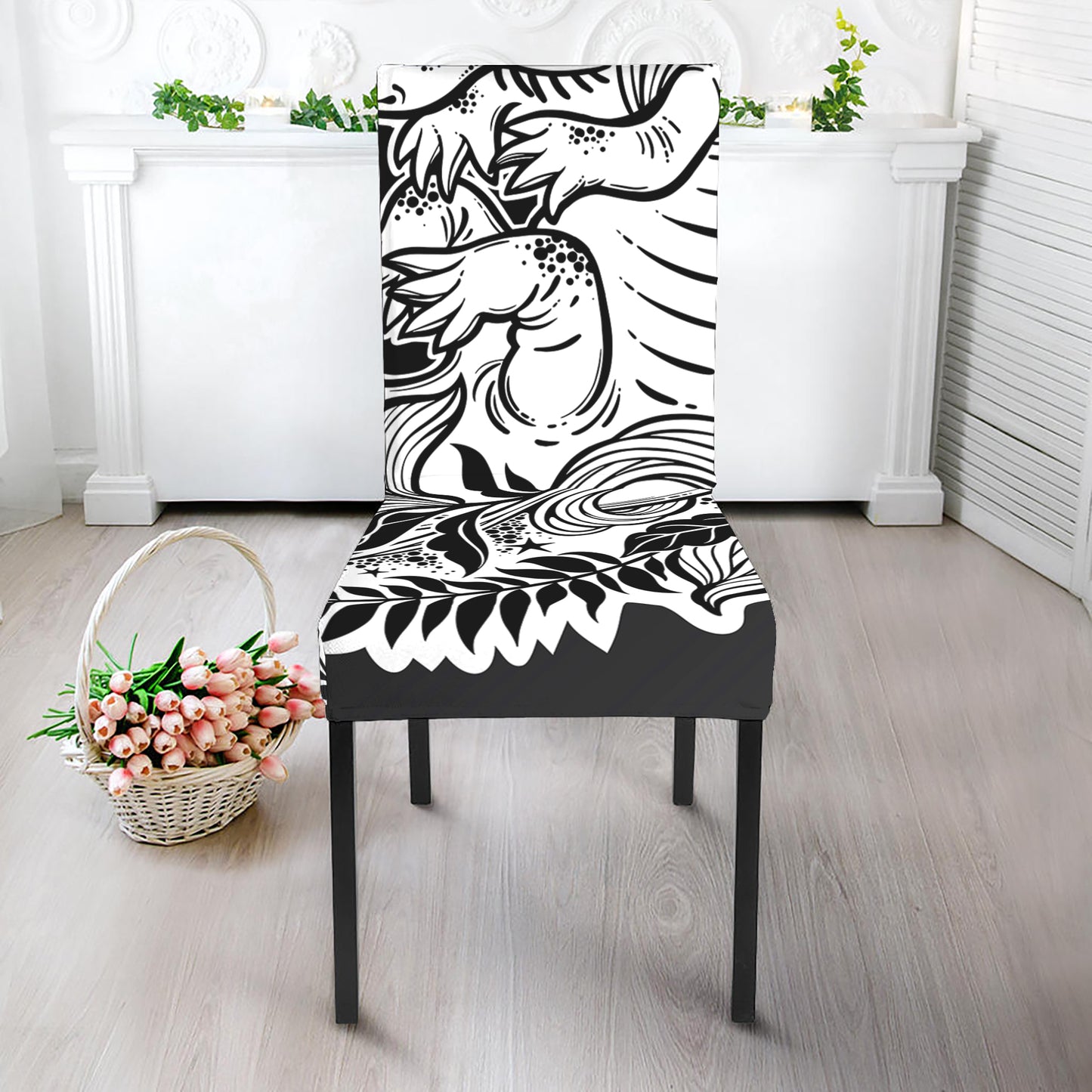 Black And White Axolotl Print Dining Chair Slipcover
