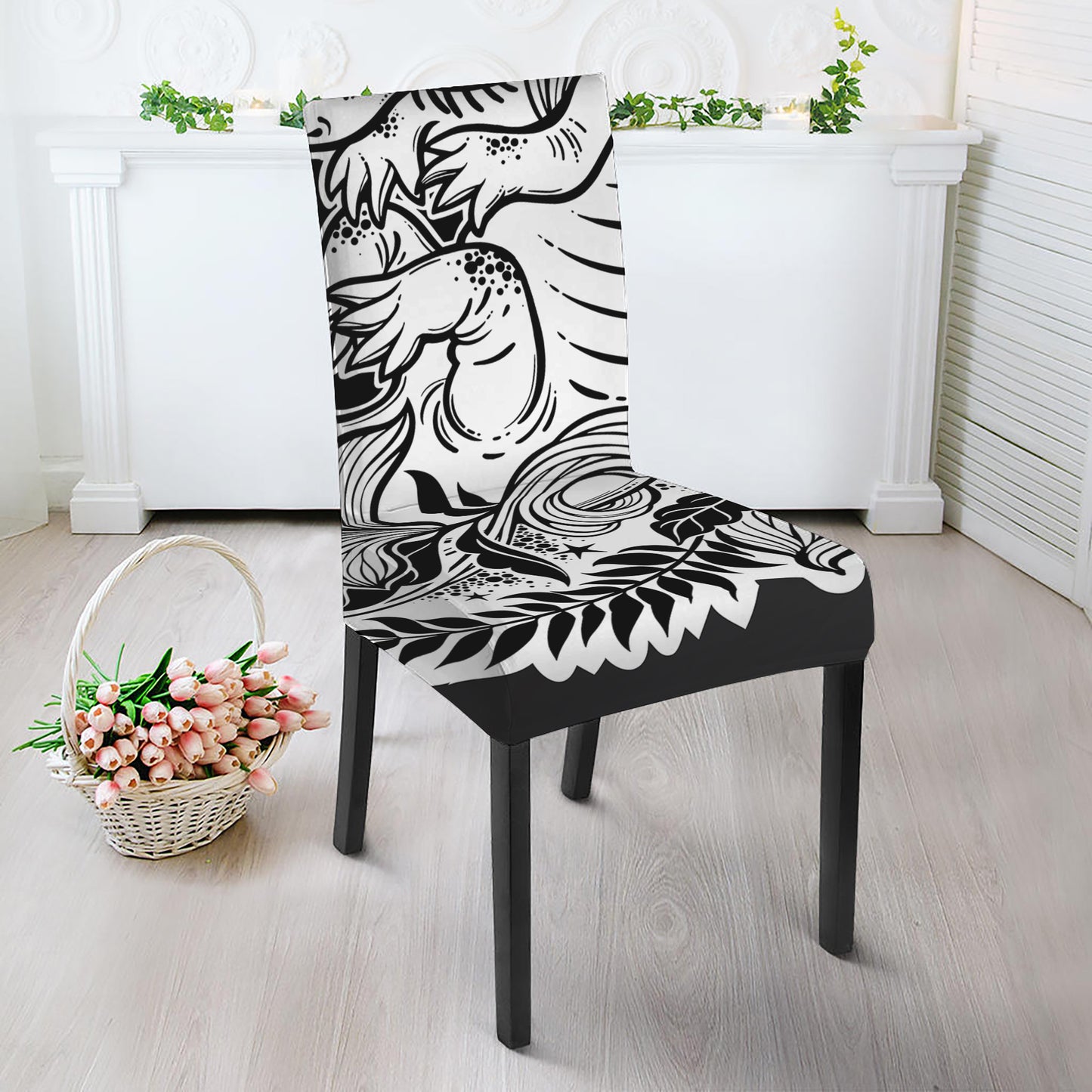 Black And White Axolotl Print Dining Chair Slipcover