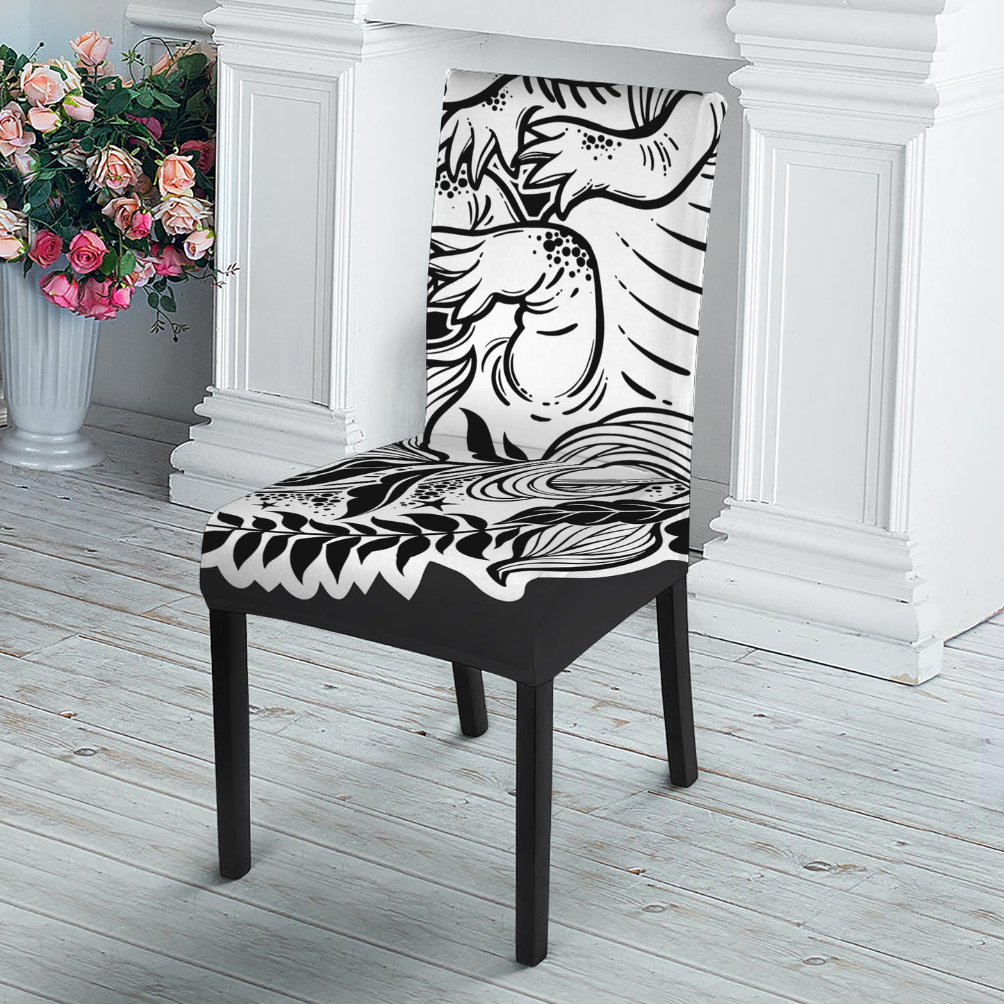 Black And White Axolotl Print Dining Chair Slipcover