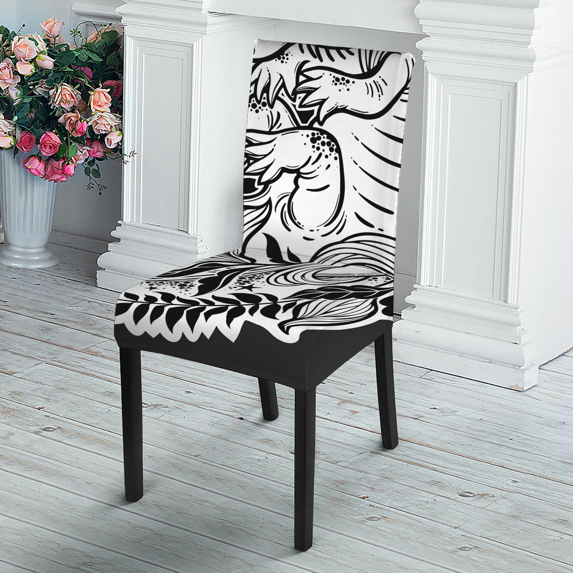 Black And White Axolotl Print Dining Chair Slipcover