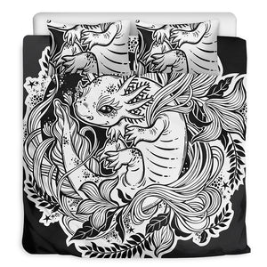 Black And White Axolotl Print Duvet Cover Bedding Set