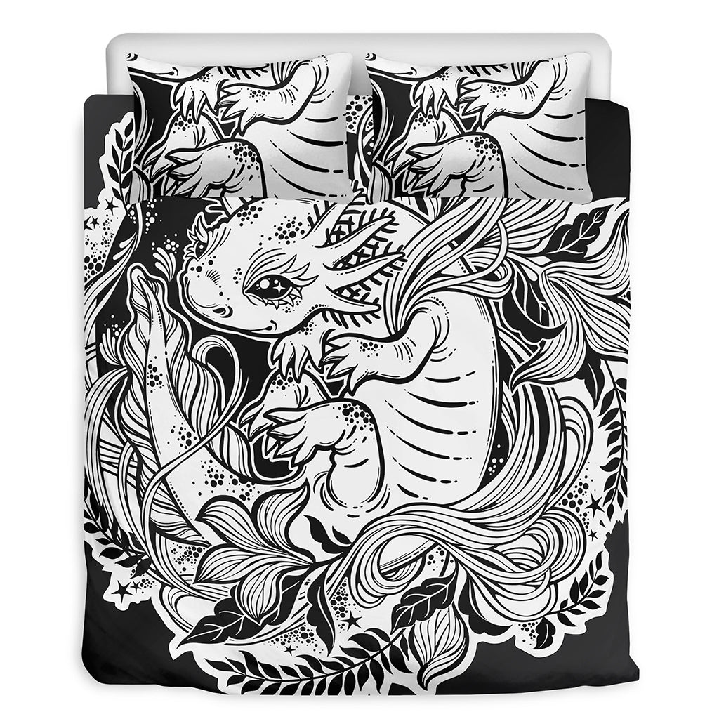 Black And White Axolotl Print Duvet Cover Bedding Set