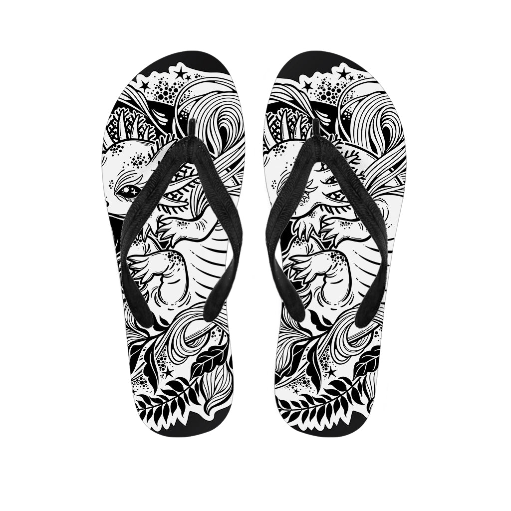 Black And White Axolotl Print Flip Flops